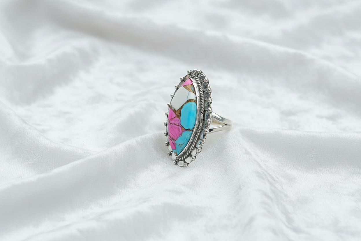 Pink Turquoise Ring Rustic